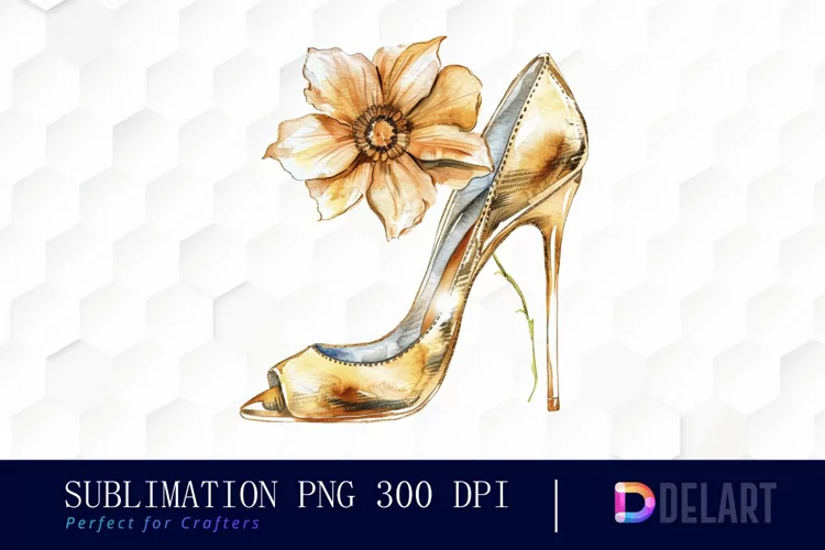 Gold High Heel With Flower PNG Clipart