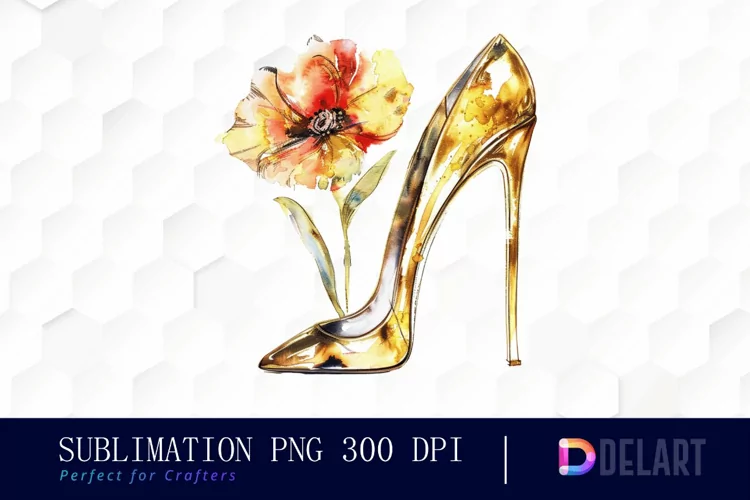 Gold High Heel With Flower Art Clipart