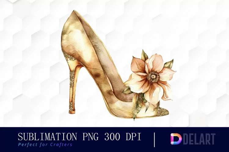 Gold High Heel With Flower Design Clipart