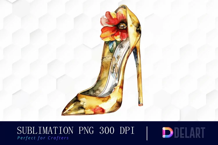 Gold High Heel With Flower Design Clipart