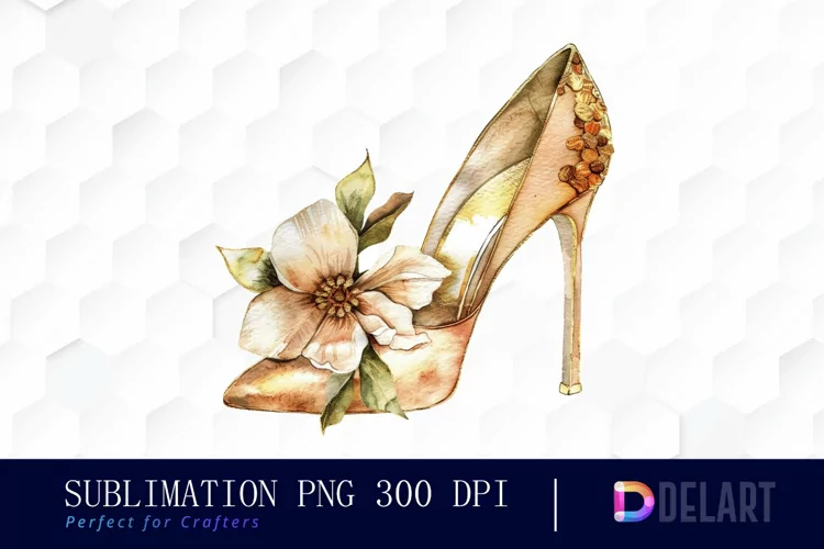 Gold High Heel With Flower Illustration PNG Clipart