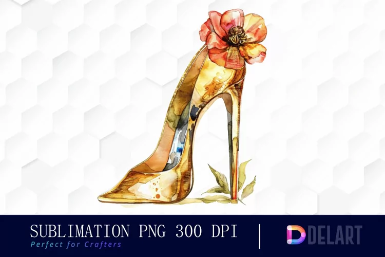 Gold High Heel With Flower Illustration PNG Clipart