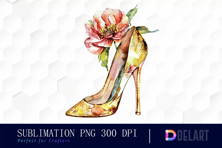 Gold High Heel With Flower Art Clipart