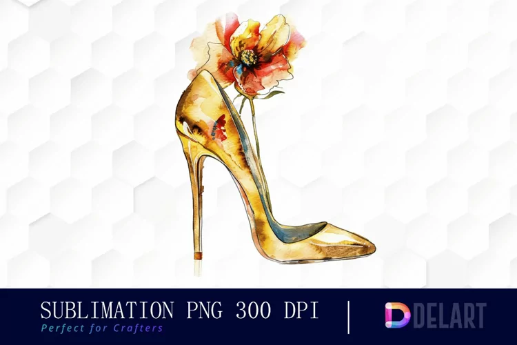 Gold High Heel With Flower Image Clipart