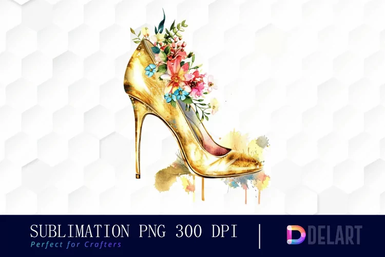 Gold High Heel With Flower Design Clipart