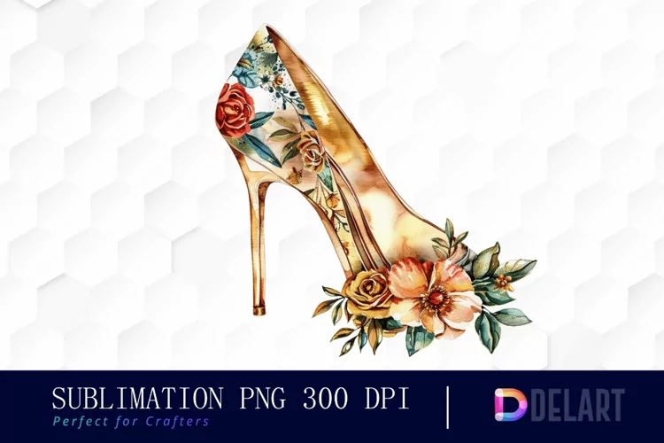 Gold High Heel With Flower Art Clipart