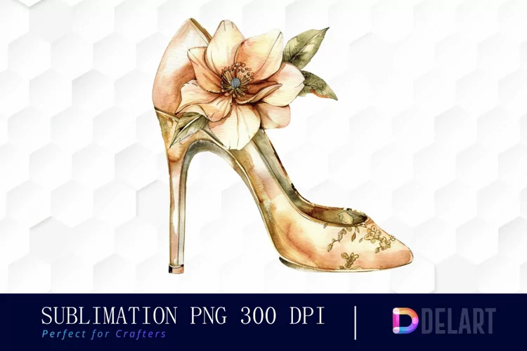 Gold High Heel With Flower Image Clipart