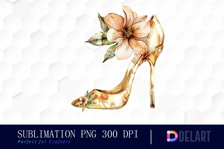 Gold High Heel With Flower Illustration PNG Clipart