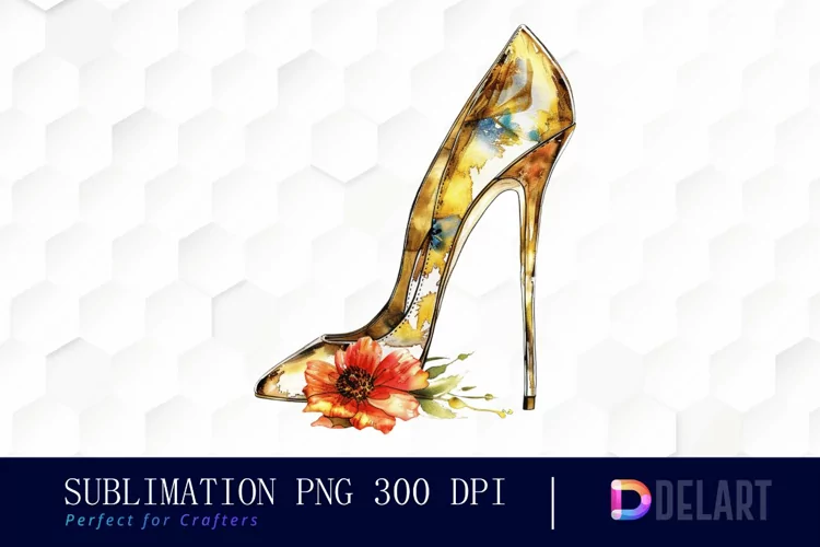 Gold High Heel With Flower PNG Clipart