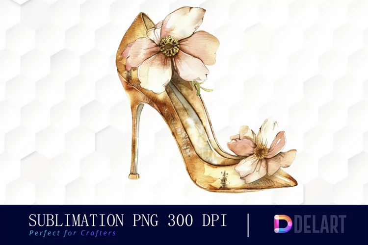Gold High Heel With Flower Art Clipart