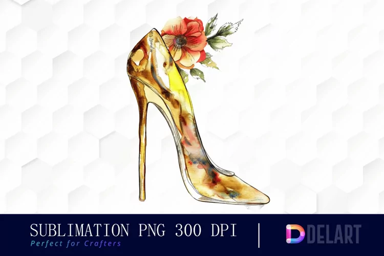 Gold High Heel With Flower Art Clipart