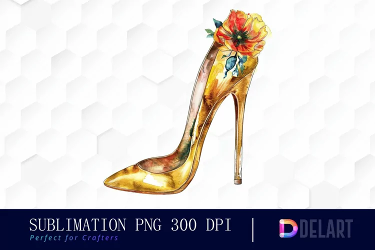 Gold High Heel With Flower Art Clipart