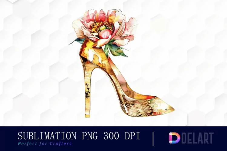 Gold High Heel With Flower PNG Clipart