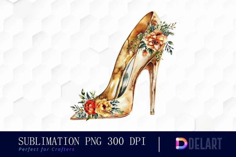 Gold High Heel With Flower Image Clipart