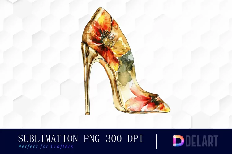 Gold High Heel With Flower Illustration Clipart