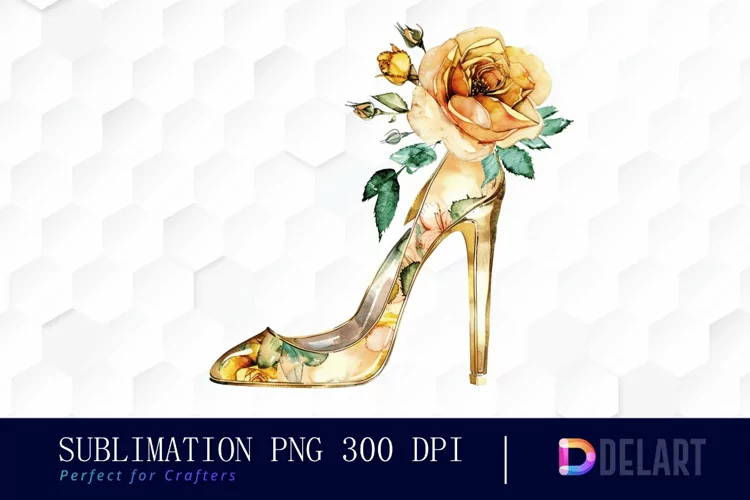 Gold High Heel With Flower Design Clipart