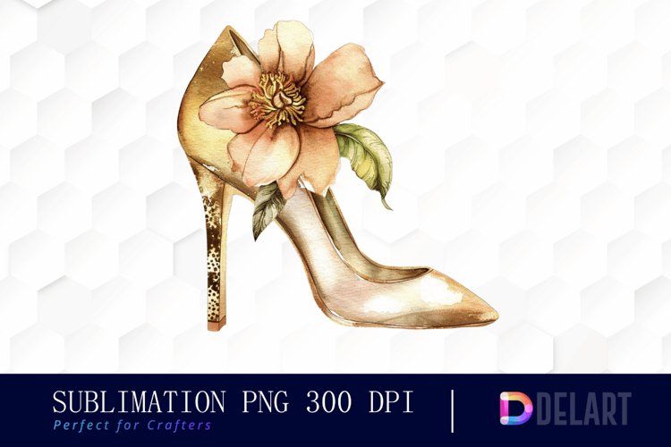 Gold High Heel With Flower Image Clipart