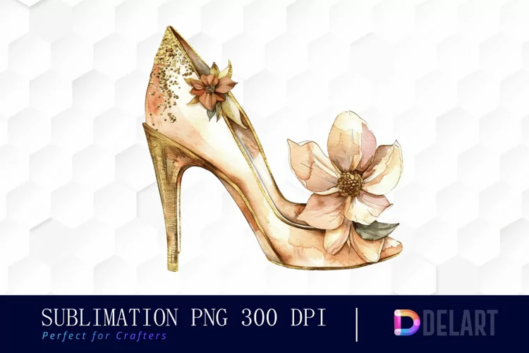 Gold High Heel With Flower Art Clipart
