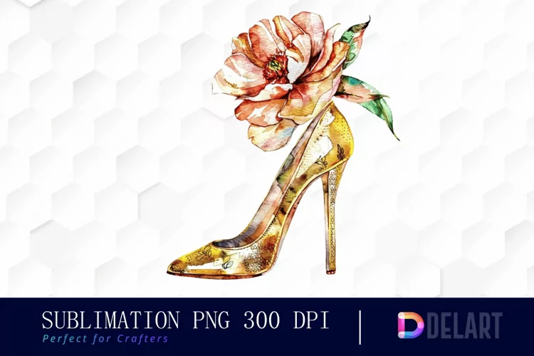Gold High Heel With Flower PNG Clipart