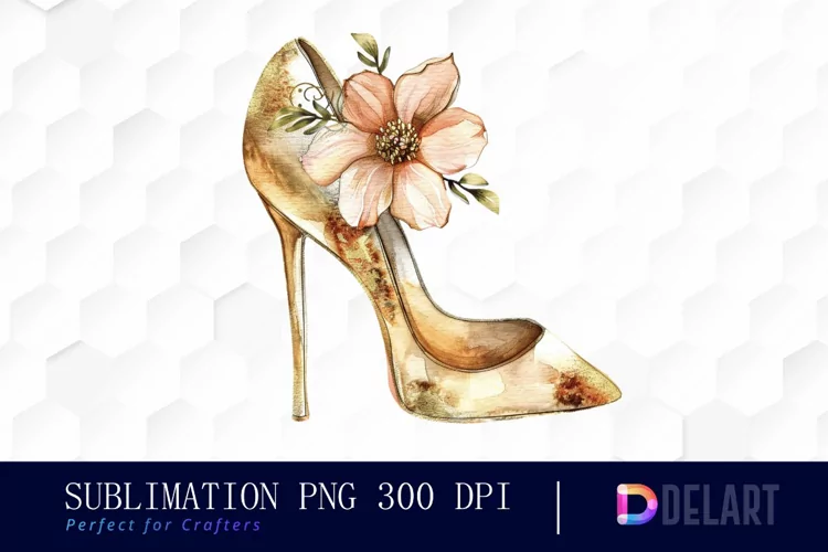 Gold High Heel With Flower Design Clipart