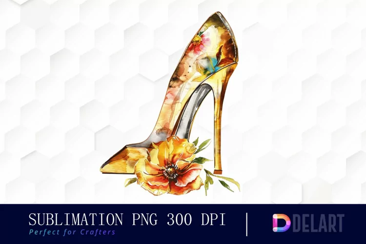 Gold High Heel With Flower Art Clipart