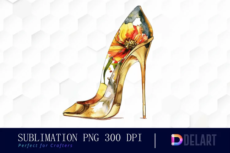 Gold High Heel With Flower PNG Clipart