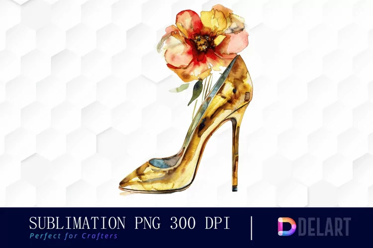 Gold High Heel With Flower Design Clipart