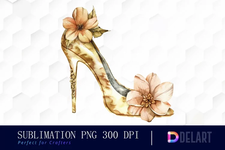 Gold High Heel With Flower Image Clipart