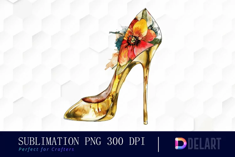 Gold High Heel With Flower Image Clipart