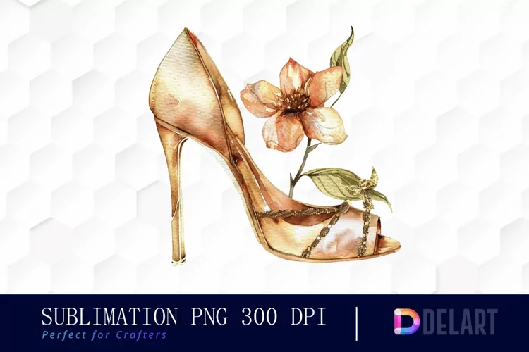 Gold High Heel With Flower PNG Clipart