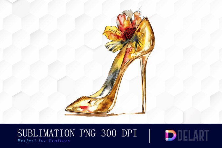 Gold High Heel With Flower PNG Clipart example image 1