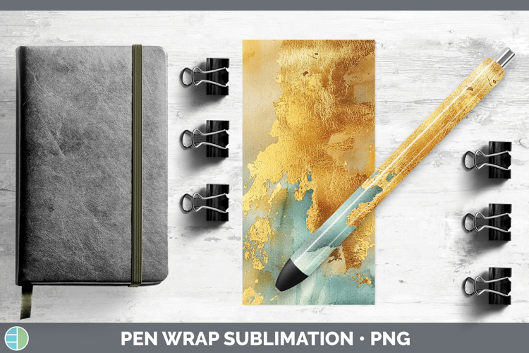 Watercolor Gold Pen Wrap Sublimation Pen Designs