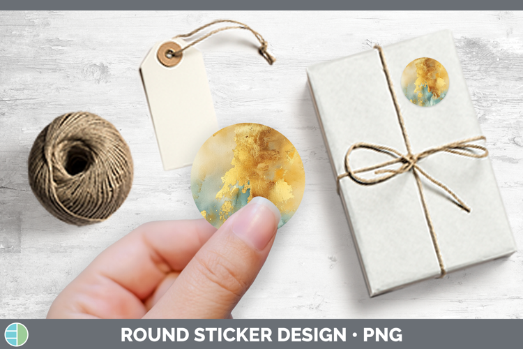 Watercolor Gold Stickers | Round Labels Designs
