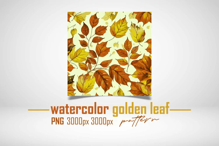 Watercolor Golden Leaf Pattern Design, autumn fall leaf