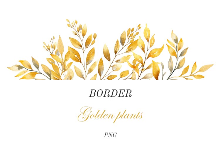 Watercolor golden plants border