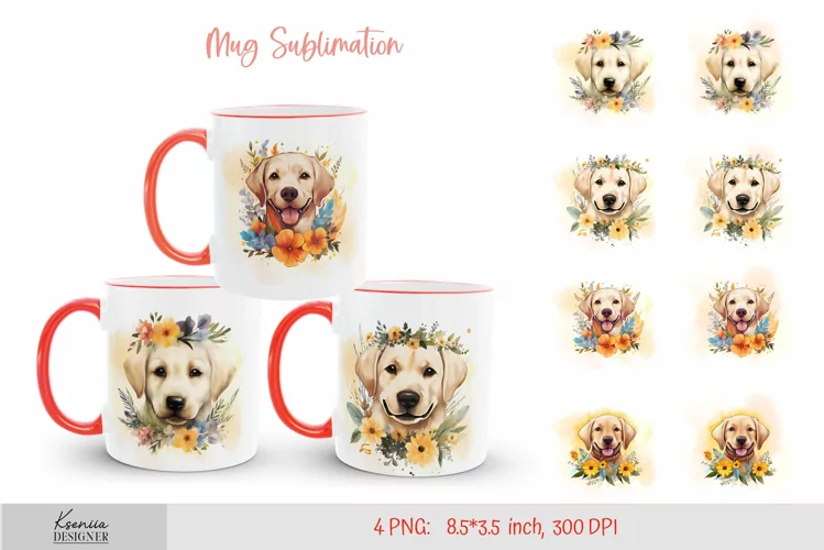 Smiling Golden Retriever with Flower Wreath|Dog Mug Wrap