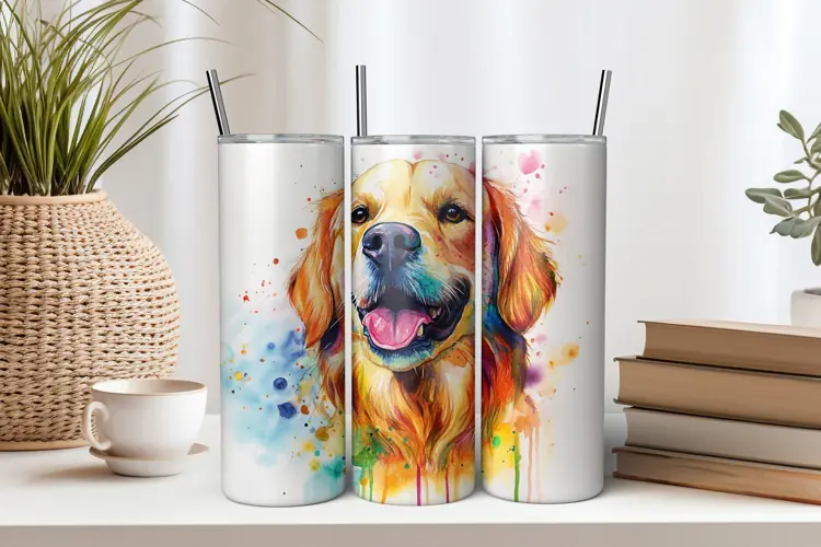 Watercolor Golden Retriever 20oz Tumbler Sublimation PNG