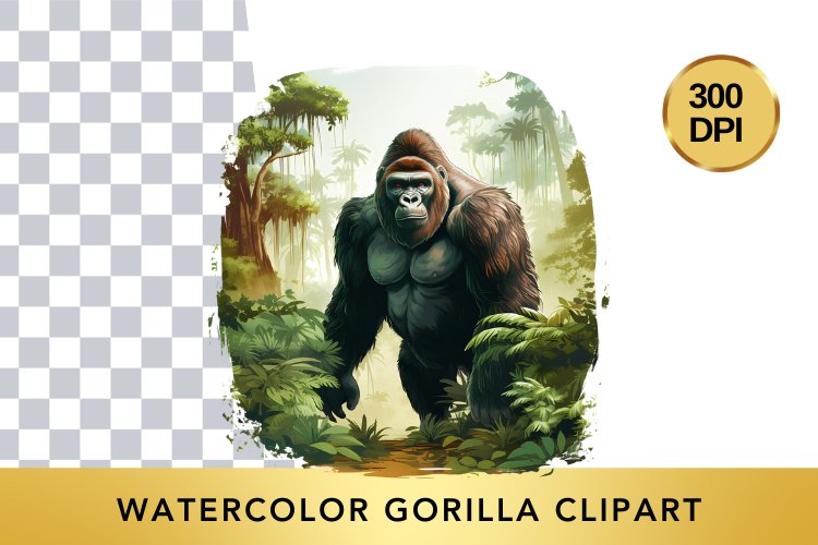 Watercolor gorilla Clipart , Animal Sublimation PNG example image 1