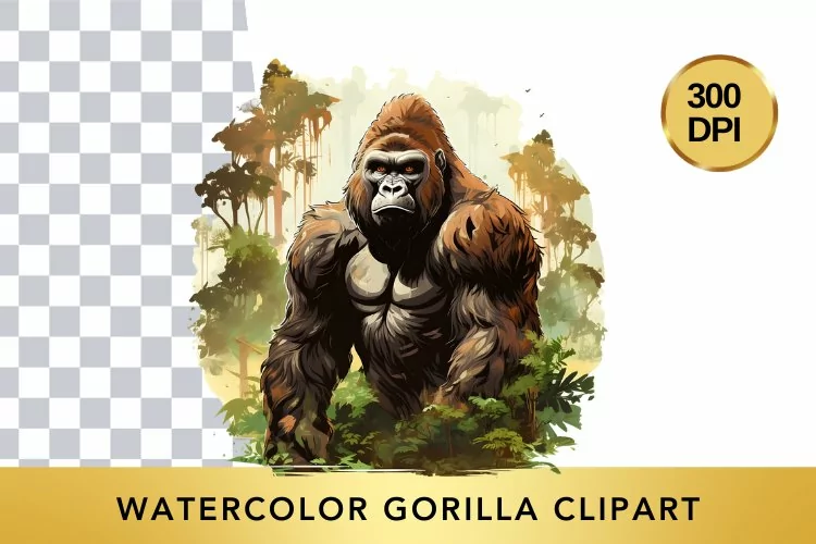 Watercolor gorilla Clipart , Animal Sublimation PNG