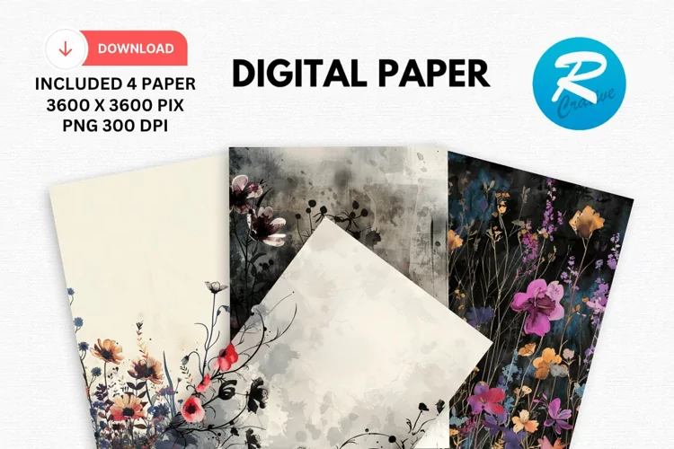Gothic Wildflowers Digital Paper, Wildflowers Background