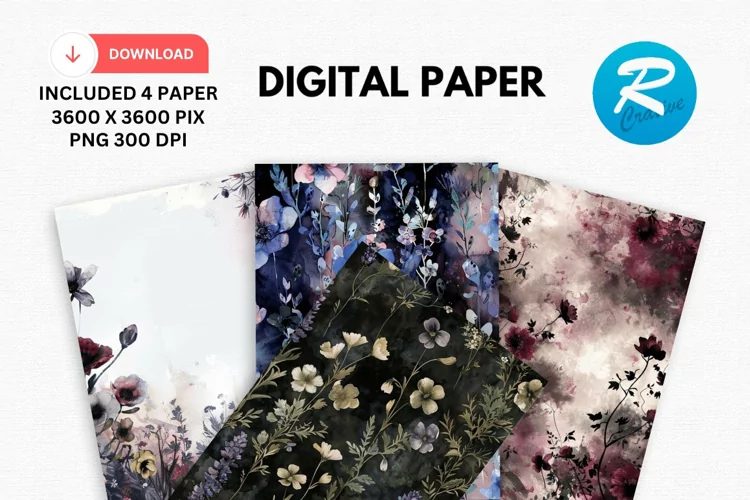 Gothic Wildflowers Digital Paper, Wildflowers Background