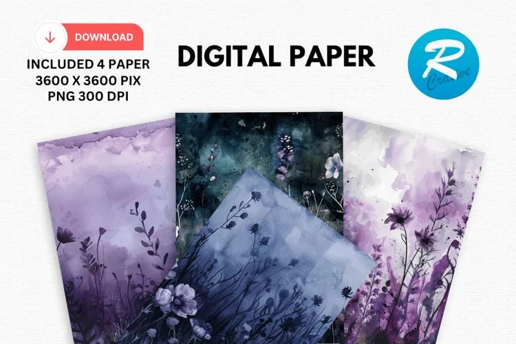 Gothic Wildflowers Digital Paper, Wildflowers Background