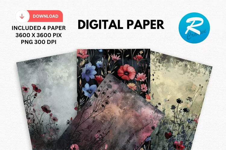 Gothic Wildflowers Digital Paper, Wildflowers Background