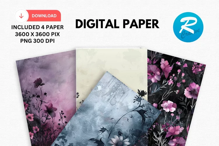 Gothic Wildflowers Digital Paper, Wildflowers Background