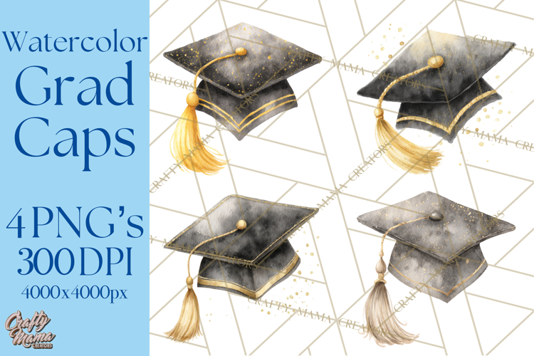 Graduation Cap Clipart PNG, Watercolor Graduation Hat Tassel