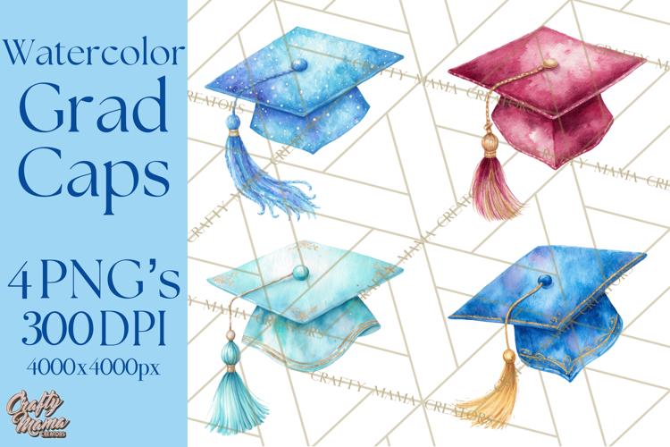 Graduation Cap Clipart PNG, Watercolor Graduation Hat Tassel