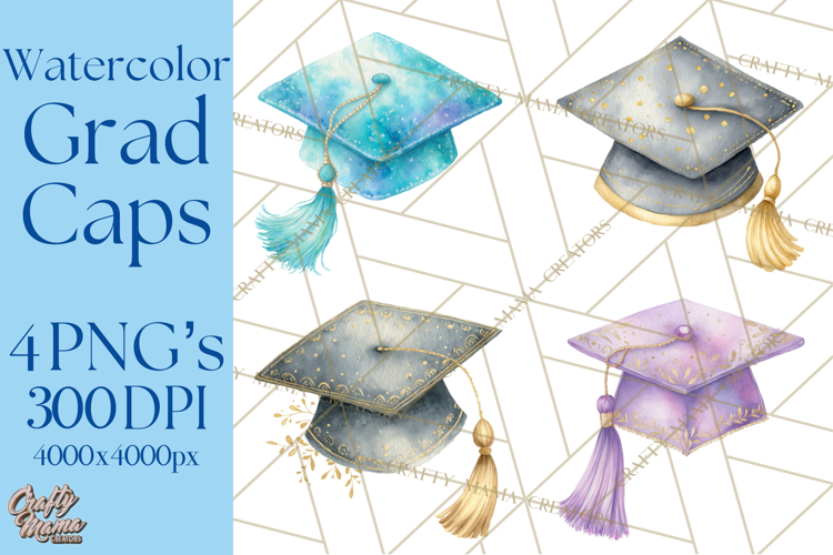 Graduation Cap Clipart PNG, Watercolor Graduation Hat Tassel