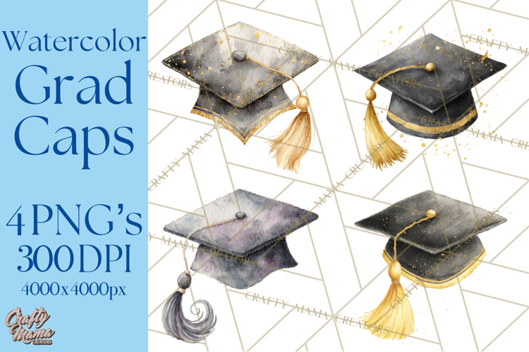 Graduation Cap Clipart PNG, Watercolor Graduation Hat Tassel