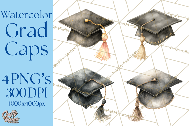 Graduation Cap Clipart PNG, Watercolor Graduation Hat Tassel
