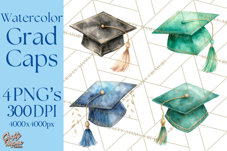 Graduation Cap Clipart PNG, Watercolor Graduation Hat Tassel